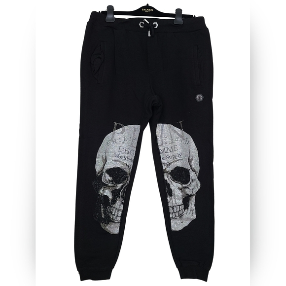 Philipp Plein Other - PHILIPP PLEIN 💀 Crystal Skull Print Joggers - US XL, Black/Silver